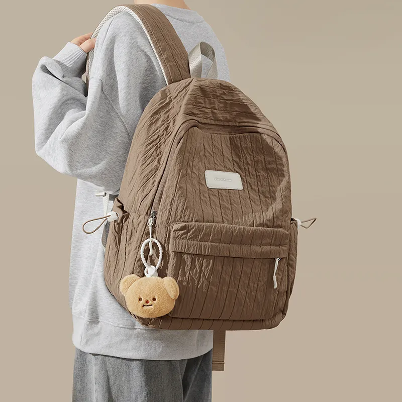 CinvaiKrose Fabric With Synthetic Leather Backpack Large Size Women's Cream White/Milk Tea Beige-7
