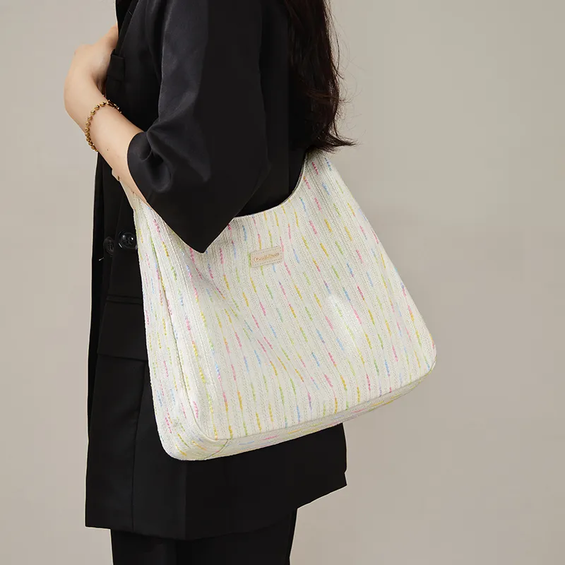 Simvay Clos Fabric With Synthetic Leather Shoulder Bag Crossbody Bag Tote Women's Ecru-8