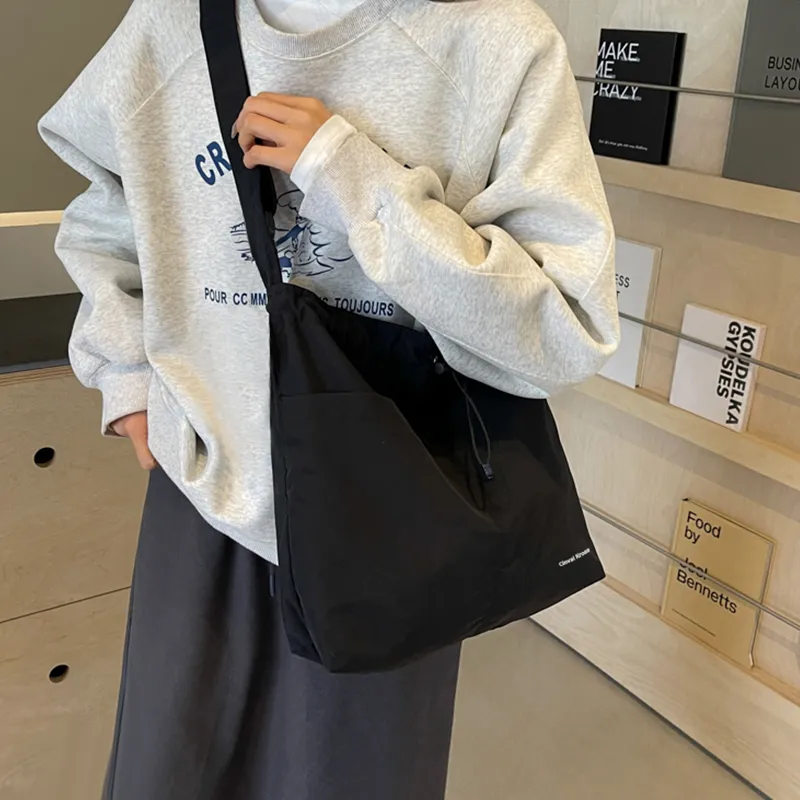 CinvaiKrose Fabric Shopping Bag Tote Bag Shoulder Bag Large Size Women's Ecru/Black-11