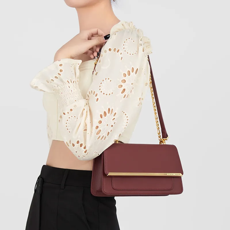 CinvaiKrose Cow Leather With Synthetic Leather Shoulder Bag Crossbody Bag Shoulder Bag Small Size Women's Burgundy-1