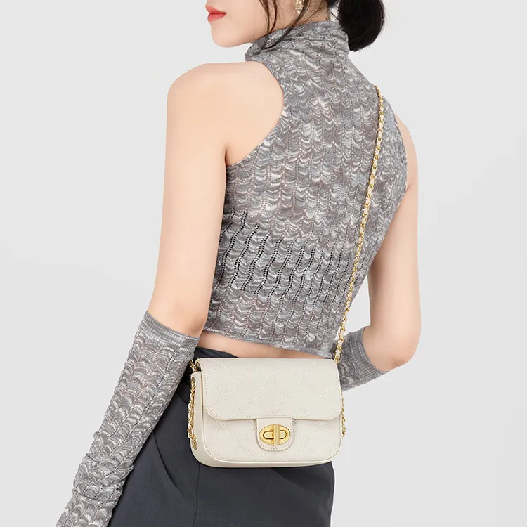 Simvay Clos Cow Leather With Microfiber Shoulder Bag Trumpets Women's White Diamond Pattern-7