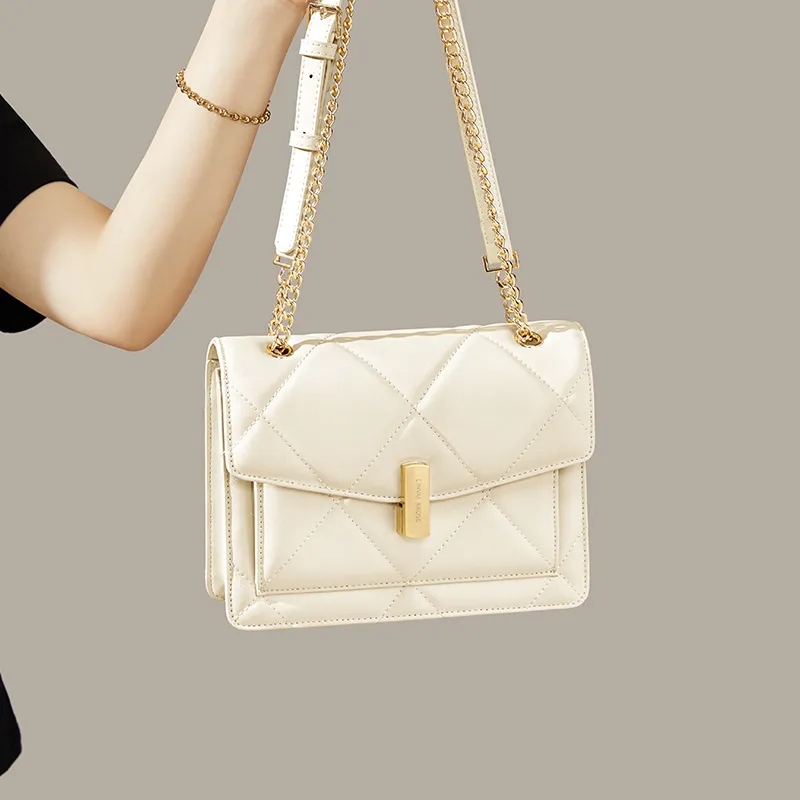 CinvaiKrose Cow Leather With Synthetic Leather Shoulder Bag, Crossbody Bag Women's White/Black-5