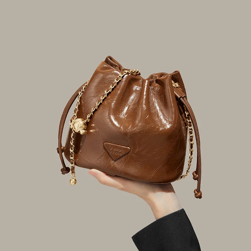 Simvay Clos Cow Leather Shoulder Bag Crossbody Bag Bucket Bag Small Size Women's Black/Brown/White-7