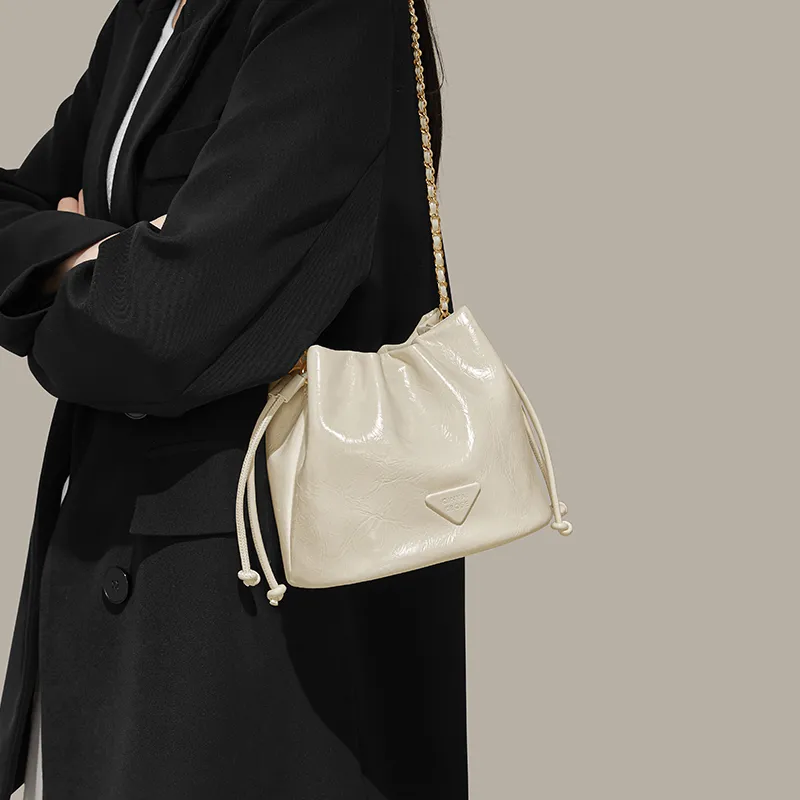 Simvay Clos Cow Leather Shoulder Bag Crossbody Bag Bucket Bag Small Size Women's Black/Brown/White-15