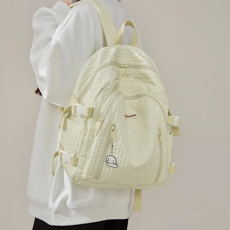 Simvay Clos Fabric Backpacks Backpack Large Size Women's Yellow Bubbles/Pink-5
