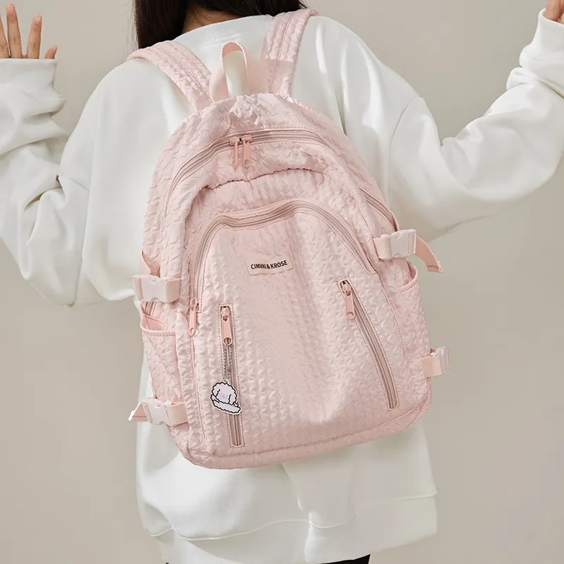 Simvay Clos Fabric Backpacks Backpack Large Size Women's Yellow Bubbles/Pink-11
