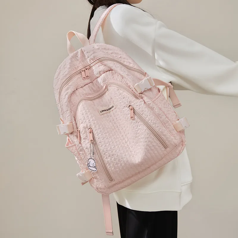 Simvay Clos Fabric Backpacks Backpack Large Size Women's Yellow Bubbles/Pink-10