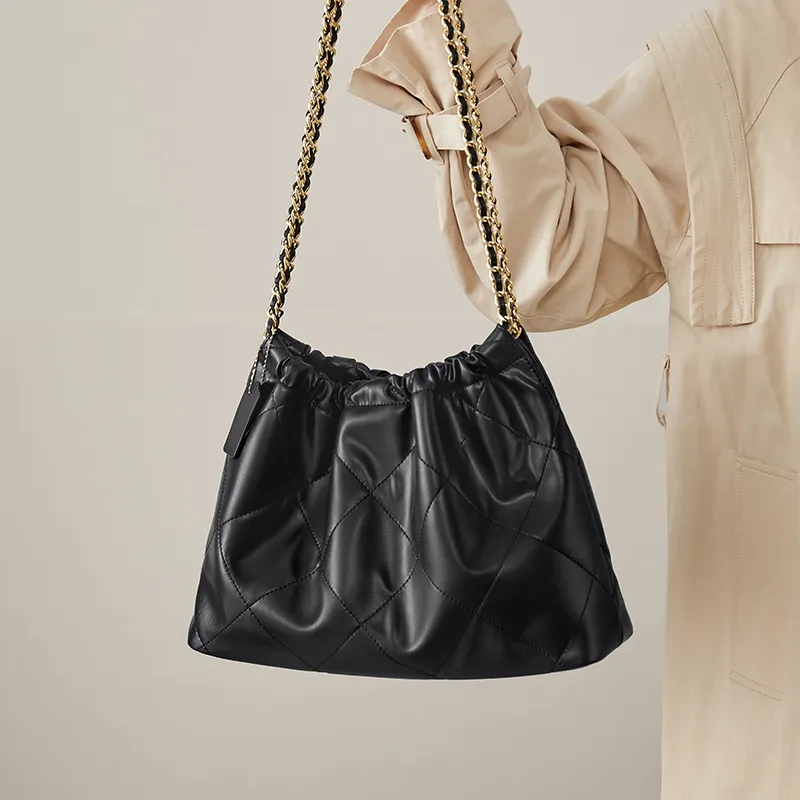 CinvaiKrose Synthetic Leather Underarm Tote Shoulder Bag Trash Bag Hobo Bag Medium Size Women's Black/Ecru-2