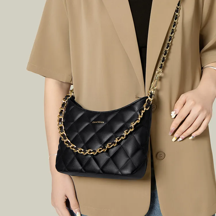 CinvaiKrose Cow Leather With Synthetic Leather Shoulder Bag, Crossbody Bag, Bucket Bag Small Size Women's Ecru/Black-12
