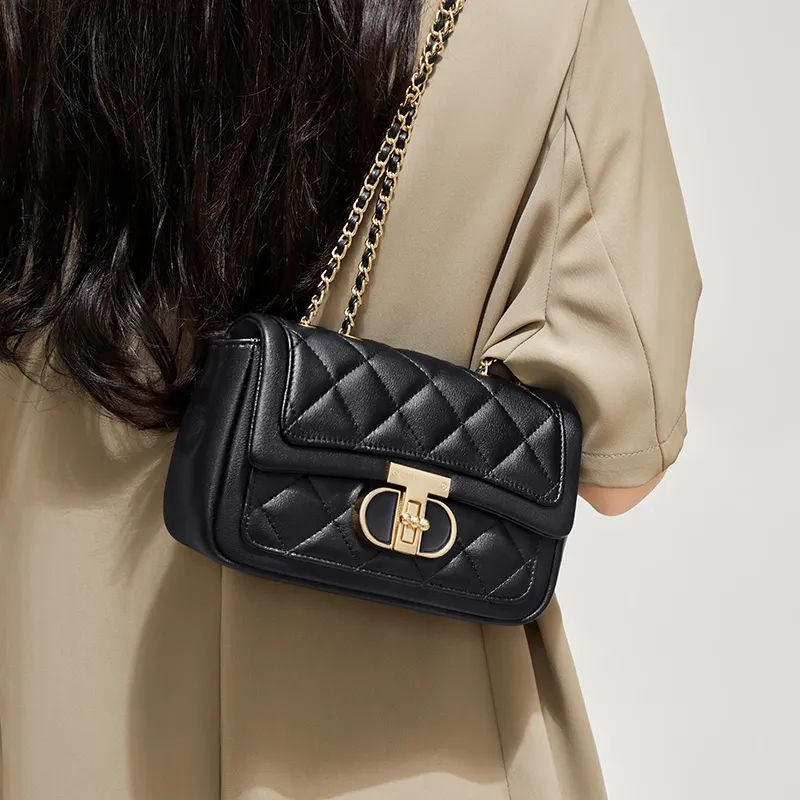 Simvay Clos Cow Leather With Synthetic Leather Shoulder Bag Crossbody Bag Shoulder Bag Chain Pack Small Size Women's-3