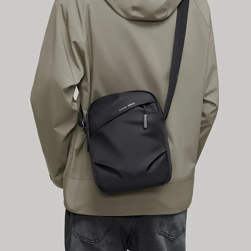 Simvay Clos Fabric One Shoulder Urban Techwear Messenger Crossbody Bag Small Size Men's Black-2