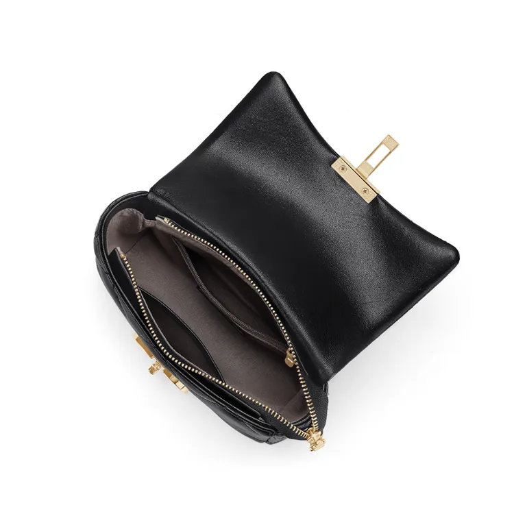 Simvay Clos Cow Leather With Synthetic Leather Shoulder Bag Crossbody Bag Small Size Women's Black/Cream White-4