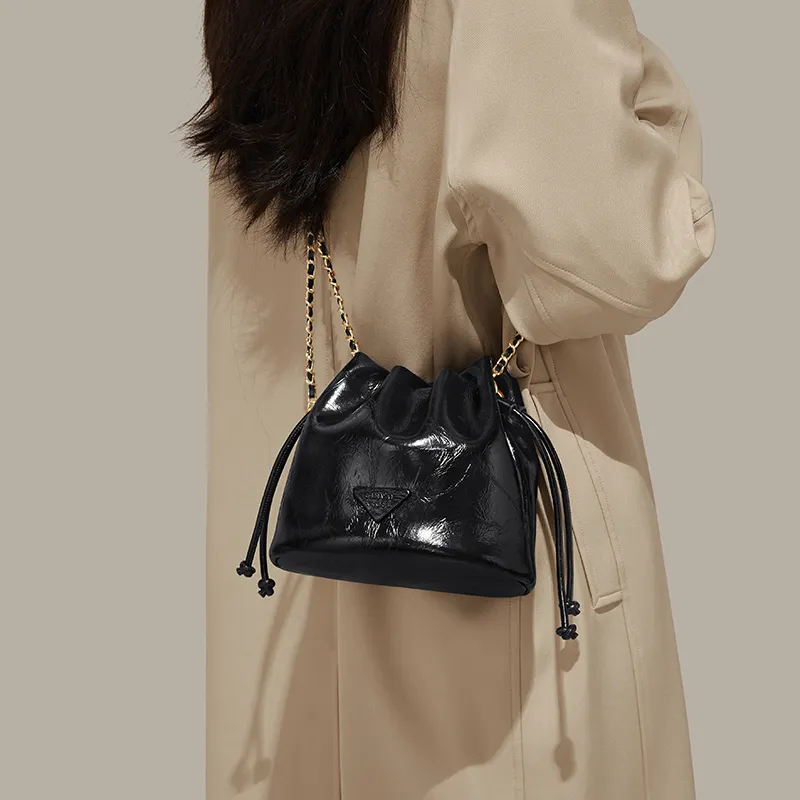 Simvay Clos Cow Leather Shoulder Bag Crossbody Bag Bucket Bag Small Size Women's Black/Brown/White-2