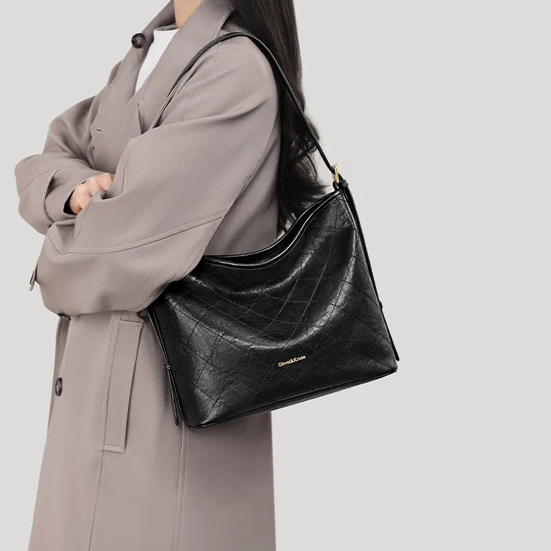 Simvay Clos Cow Leather Patchwork Synthetic Leather Bucket Bags Shoulder Bags Regular Women's Dark Brown/Black-7