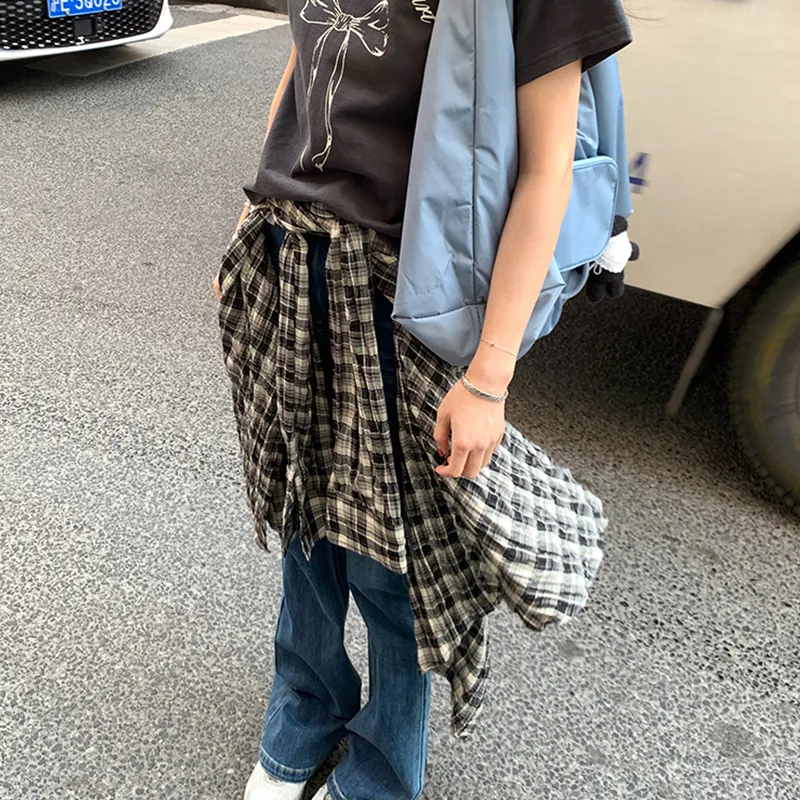 Little Pull Casual Long Skirts Women's Plaid-4