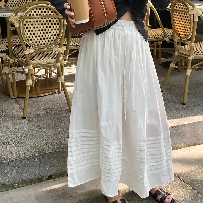 Little Pull Casual Long Skirts Women's White-5