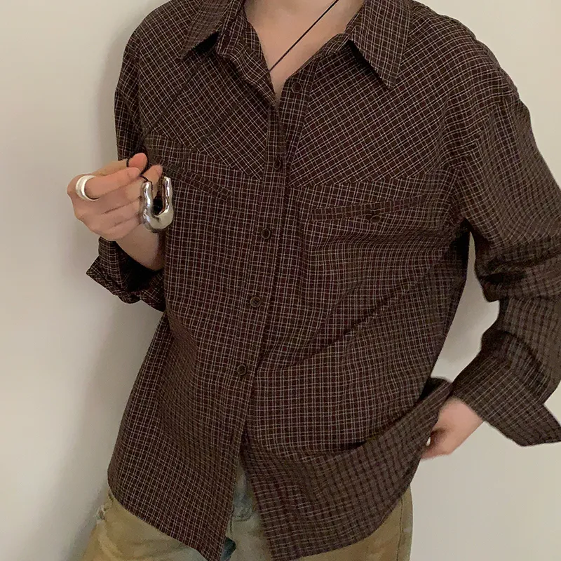 Little Pull Shirt Women's Coffee Plaid-3