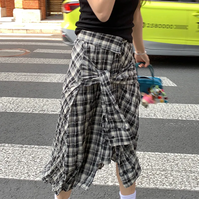 Little Pull Casual Long Skirts Women's Plaid-5