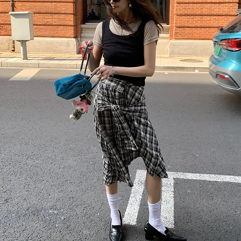 Little Pull Casual Long Skirts Women's Plaid-2