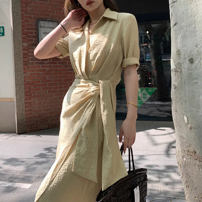 Little Pull Short Sleeved Dress Women's Almond Yellow-2
