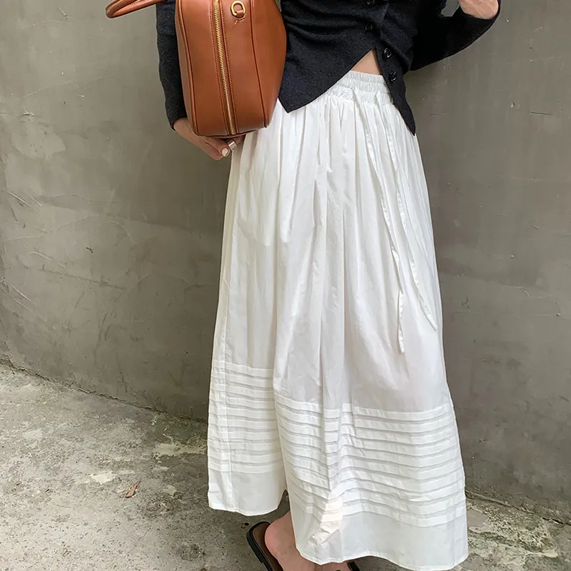 Little Pull Casual Long Skirts Women's White-4