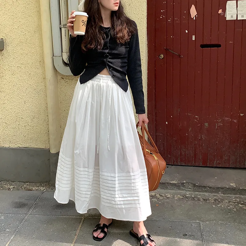 Little Pull Casual Long Skirts Women's White-3