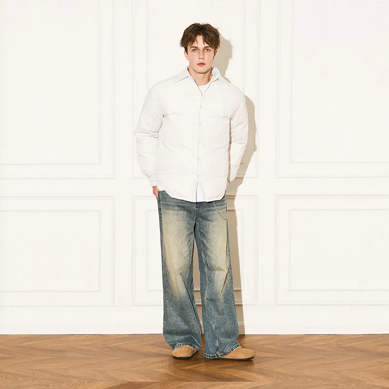 EMPTY REFERENCE Lapel Puffer Jacket Unisex Gray White-4