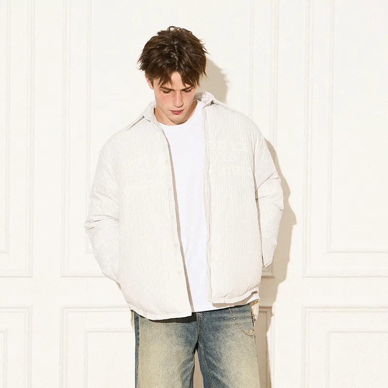 EMPTY REFERENCE Lapel Puffer Jacket Unisex Gray White-2