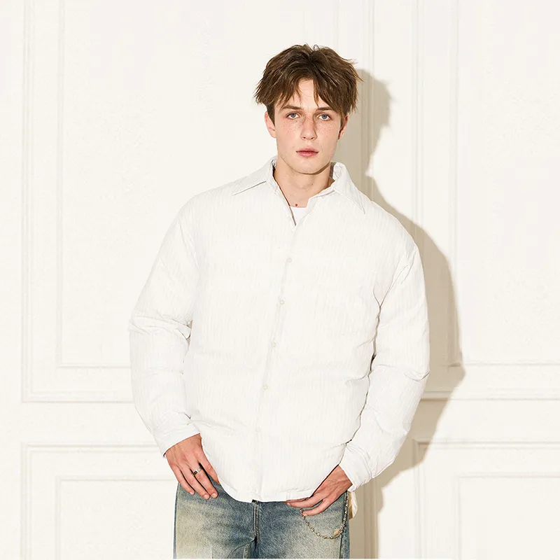 EMPTY REFERENCE Lapel Puffer Jacket Unisex Gray White-3