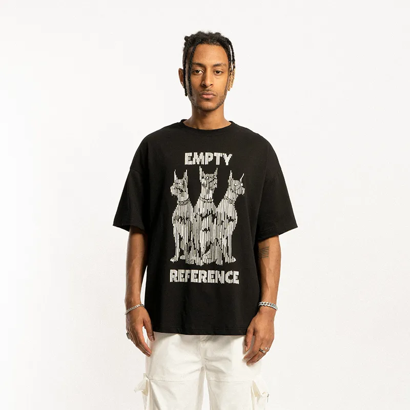 EMPTY REFERENCE Doberman Series Short Sleeved T Shirts Unisex Black-2