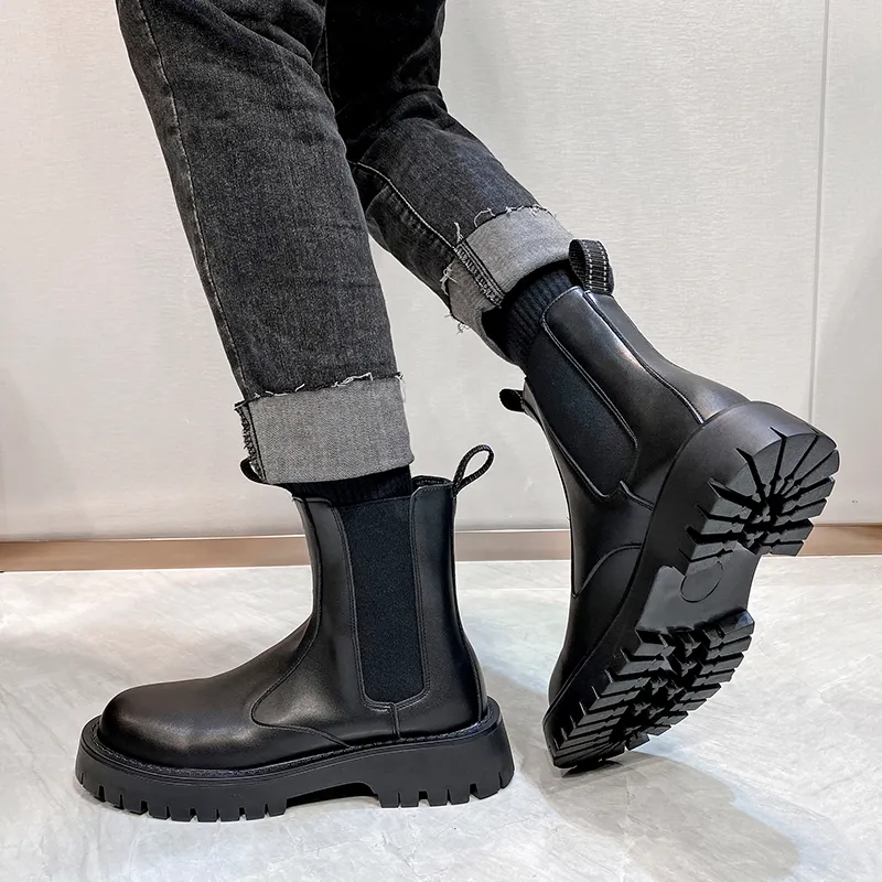 JIETEGONGYANG Short Chelsea Boots Men's Black-9