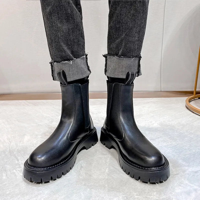 JIETEGONGYANG Short Chelsea Boots Men's Black-5