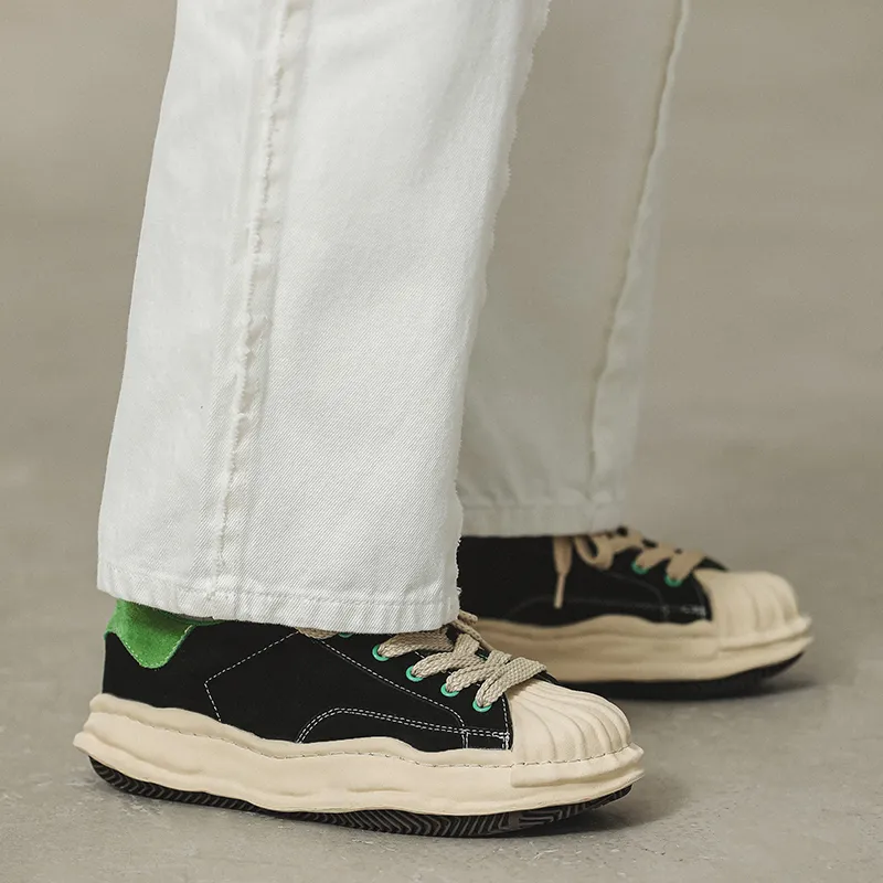 JIETEGONGYANG Lightweight Low Top Casual Shoes Men's Black Green-6