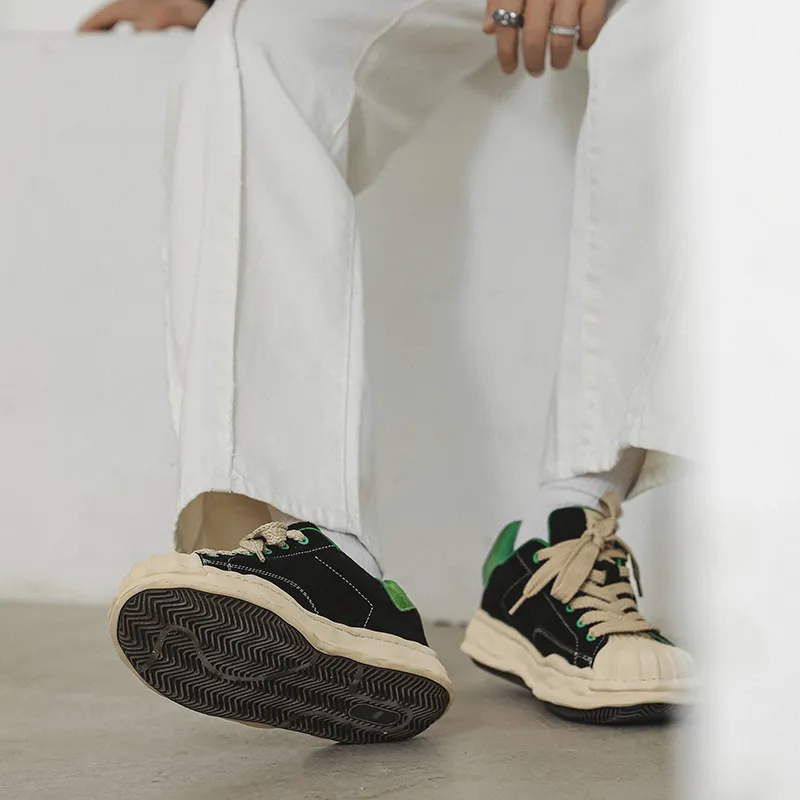 JIETEGONGYANG Lightweight Low Top Casual Shoes Men's Black Green-5