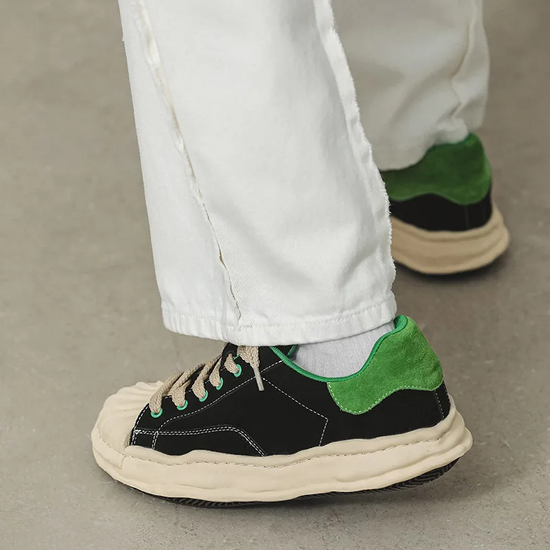 JIETEGONGYANG Lightweight Low Top Casual Shoes Men's Black Green-3