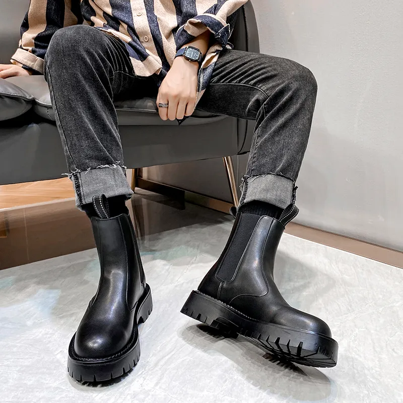 JIETEGONGYANG Short Chelsea Boots Men's Black-7
