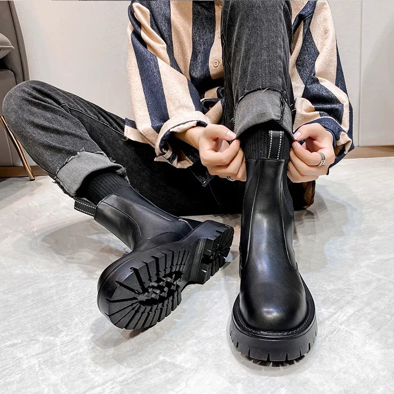 JIETEGONGYANG Short Chelsea Boots Men's Black-6