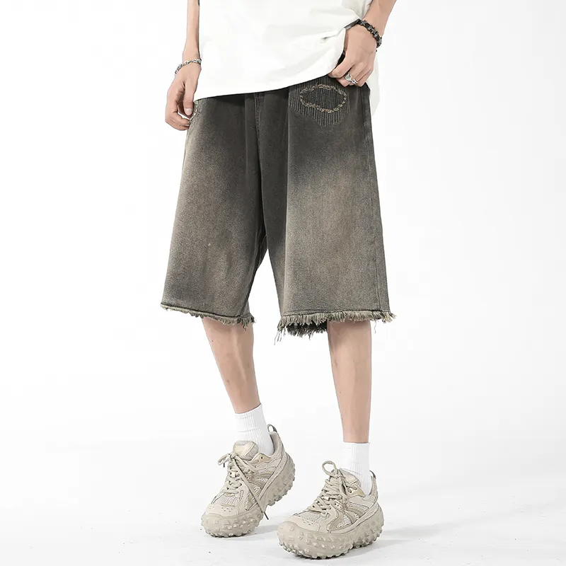 CLOR Denim Shorts Unisex Black Gray-1