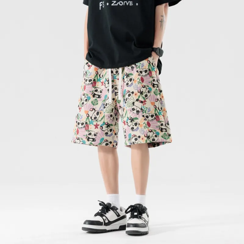 CLOR Casual Shorts Unisex Embroidery Panda-1
