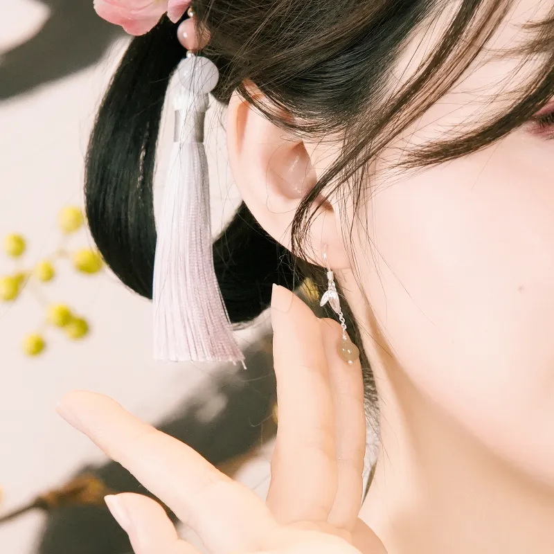 North Cain Hetian Jade Earrings Women's Pale Greenish White Jade-1