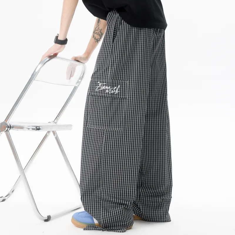 *EVAE+MOB Cargo Pants Unisex Black Plaid-2