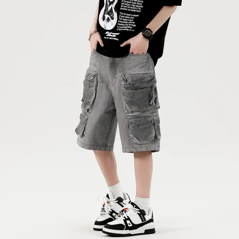 *EVAE+MOB Casual Shorts Unisex Dirty Dyed Gray-3