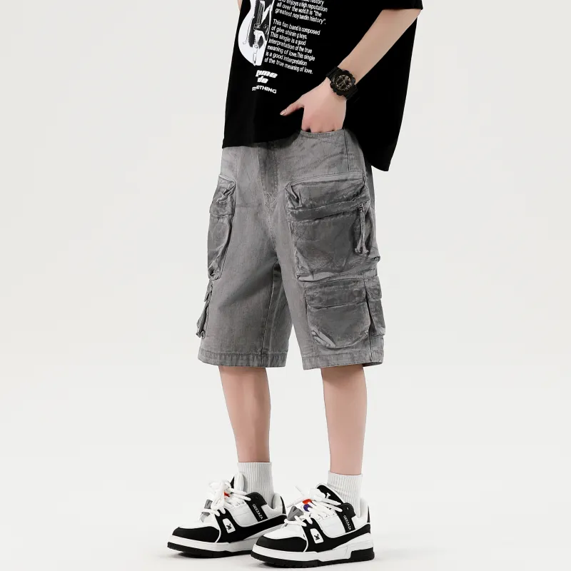 *EVAE+MOB Casual Shorts Unisex Dirty Dyed Gray-4