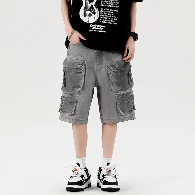 *EVAE+MOB Casual Shorts Unisex Dirty Dyed Gray-2