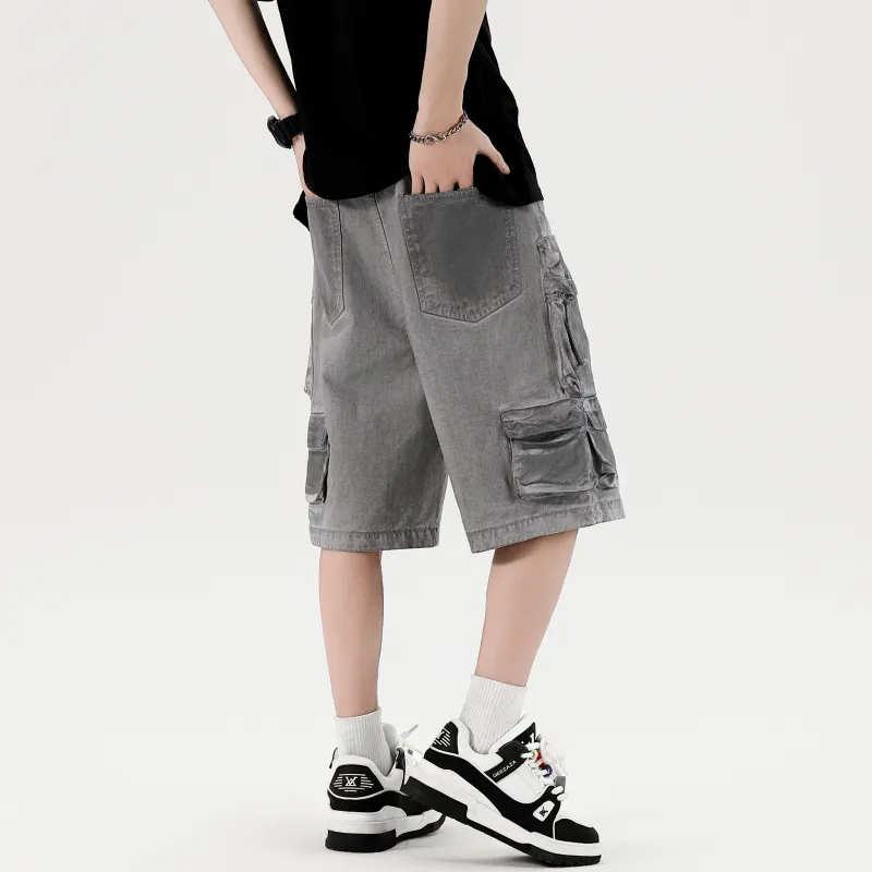 *EVAE+MOB Casual Shorts Unisex Dirty Dyed Gray-5