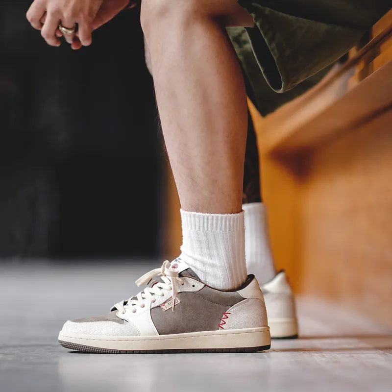 MR.A Low Top Skateboard Shoes Unisex White Brown-3
