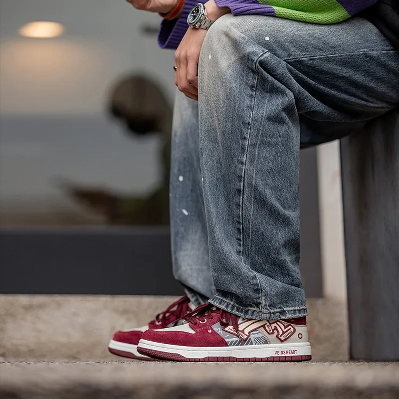 MR.A Low Top Skateboard Shoes Unisex Burgundy-4