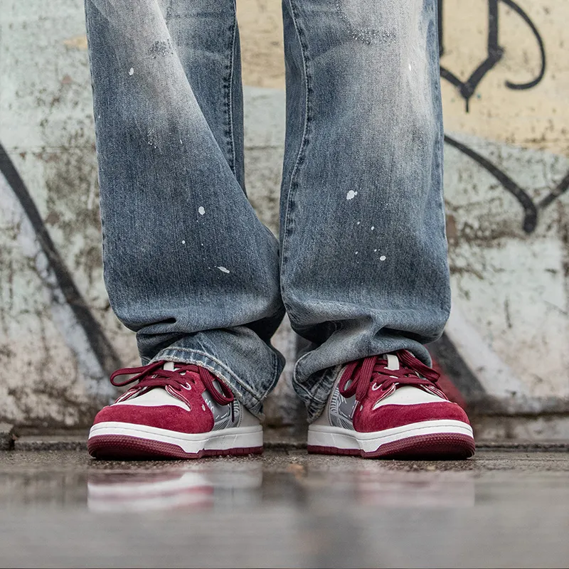 MR.A Low Top Skateboard Shoes Unisex Burgundy-7