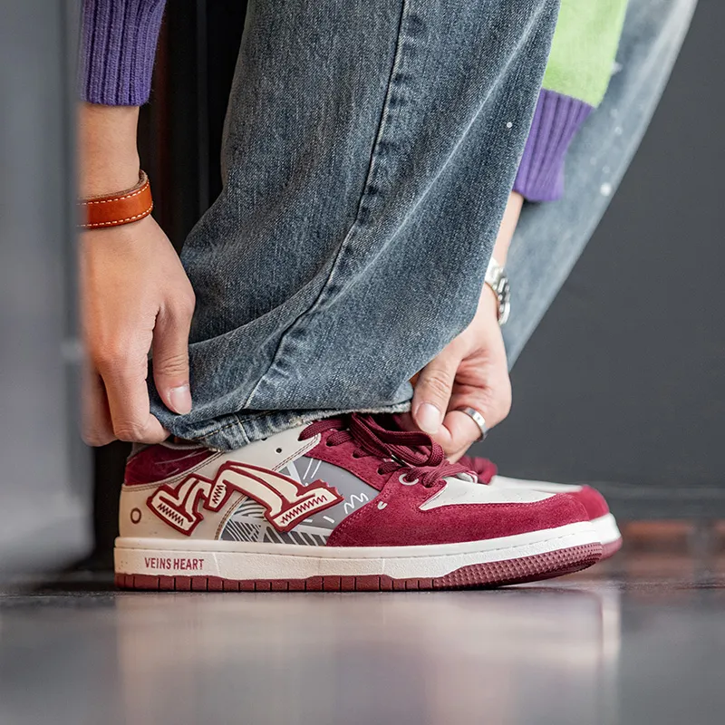 MR.A Low Top Skateboard Shoes Unisex Burgundy-3