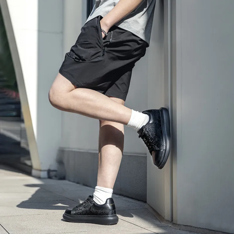 MR.A Remake Low Top Skateboard Shoes Men's Black Brocade-5